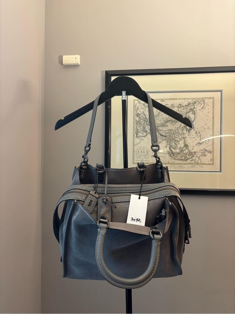 Coach Rouge 31 Heather Gray Suede Leather Tote Bag